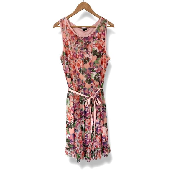 ILE Floral Print Mesh Fit & Flare Ruffle Hem Dress with Tie Size 16 Summer Party - Picture 6 of 6